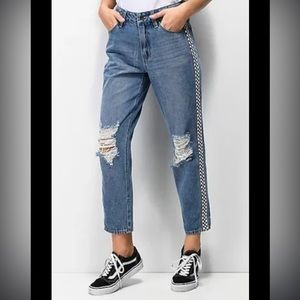 Empyre Eileen mom jeans with checkered pinstripe
